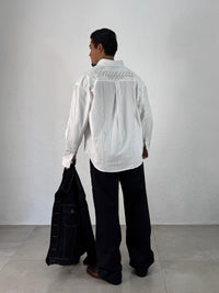 CAMICIA INUSUAL RIGATA CELESTE/NERO CON RICAMO