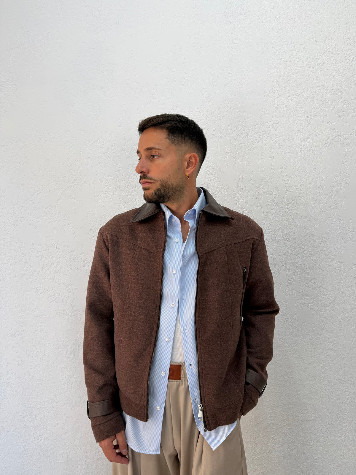 JACKET IN PANNO CON DETTAGLI IN PELLE