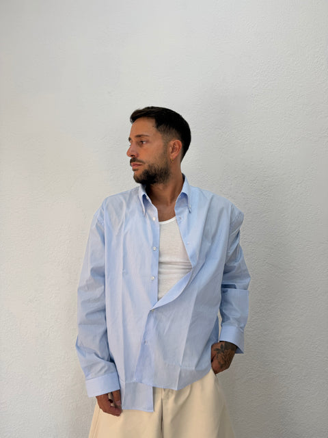 CAMICIA OVER STONDATA CON RICAMO VD RIGATA