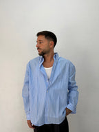 CAMICIA OVER STONDATA CON RICAMO VD RIGO LARGO CELESTE
