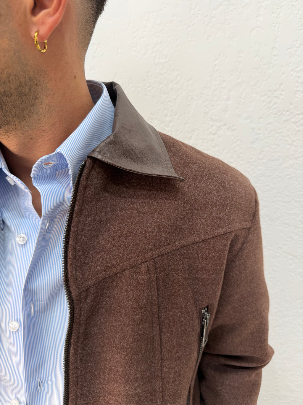 JACKET IN PANNO CON DETTAGLI IN PELLE