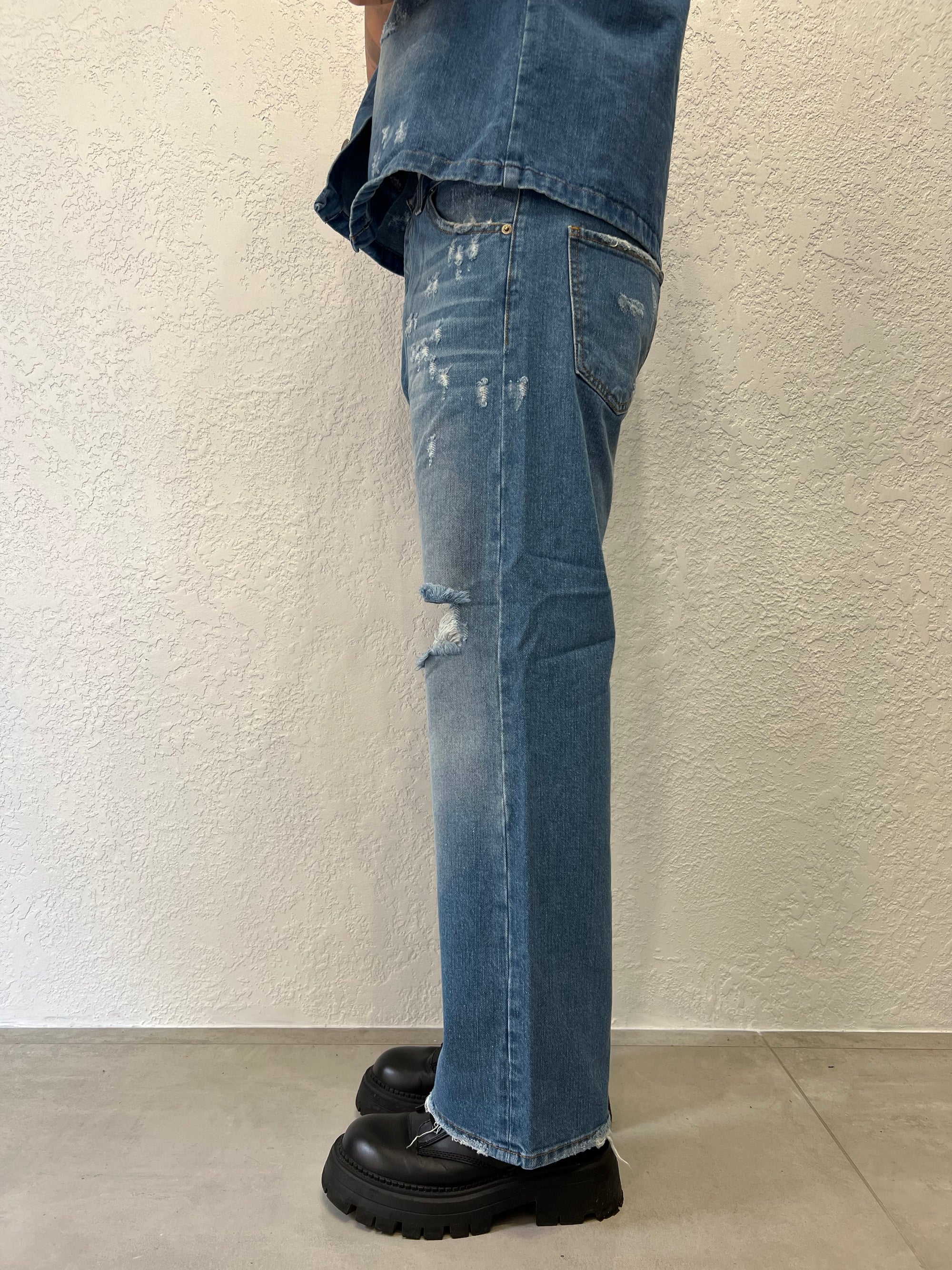 Jeans Baggy con Strappi Lavaggio Chiaro