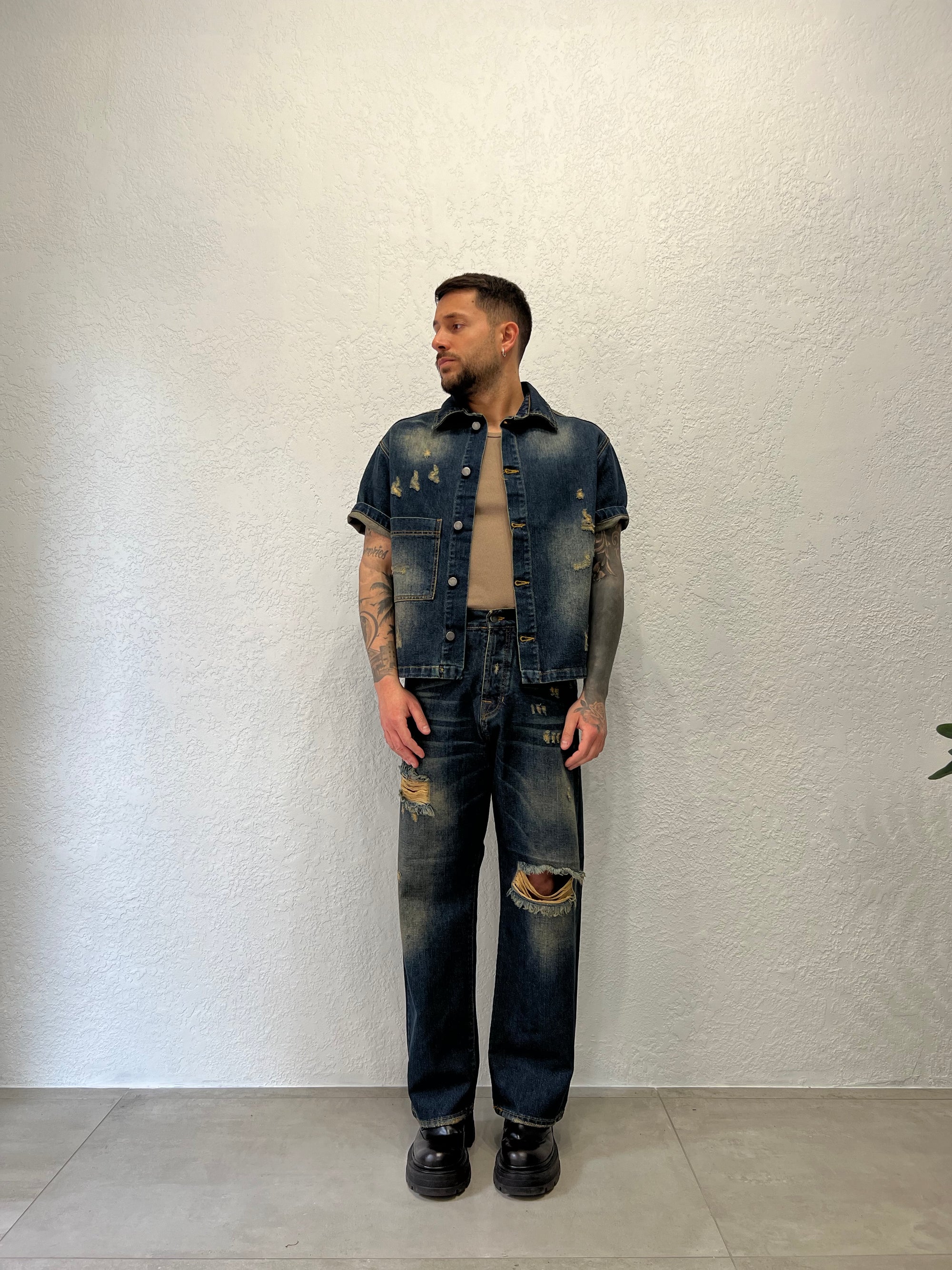 Camicia In Jeans Cropped Sabbiato