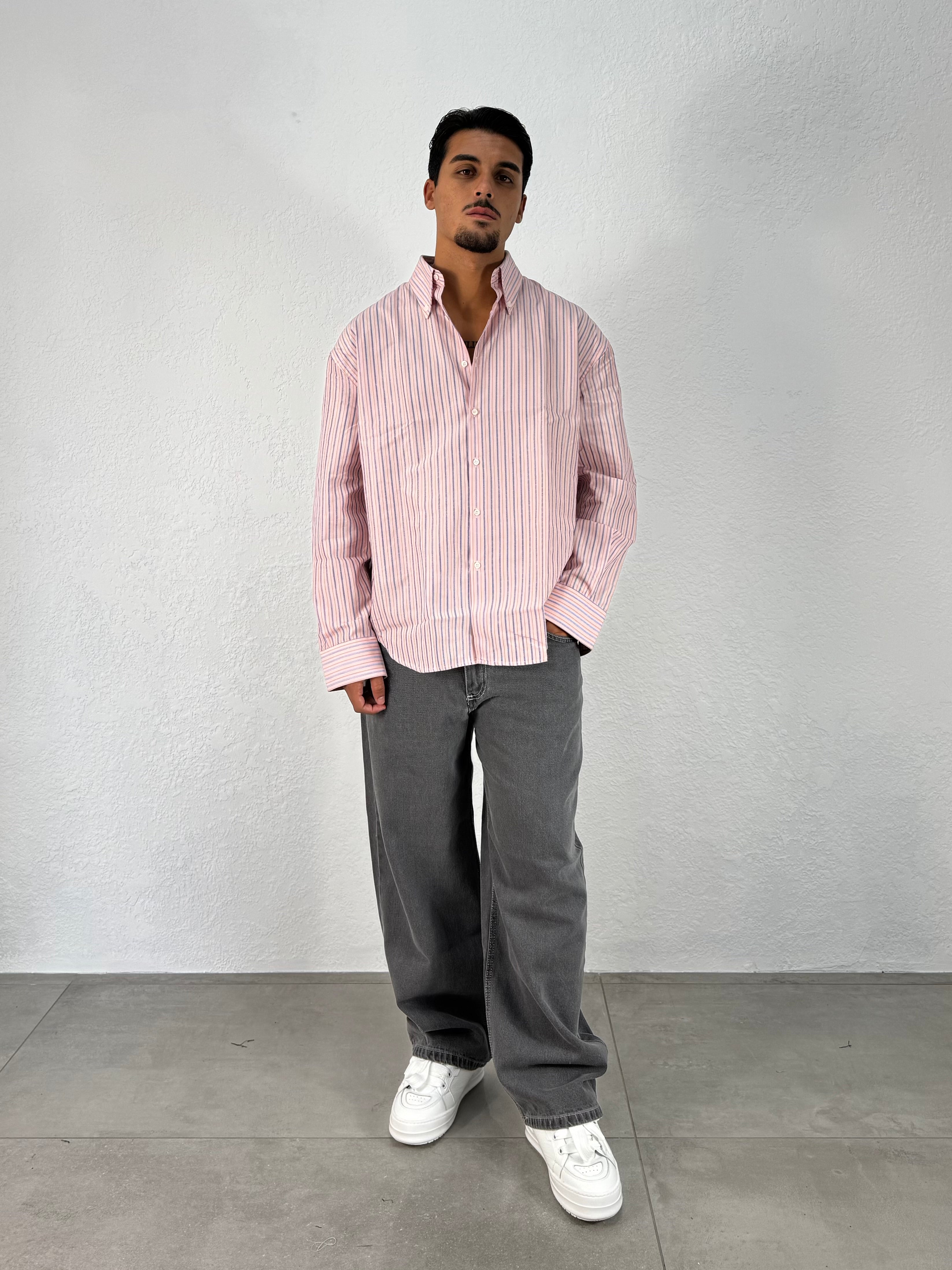 CAMICIA RIGATA OVER STONDATA ROSA
