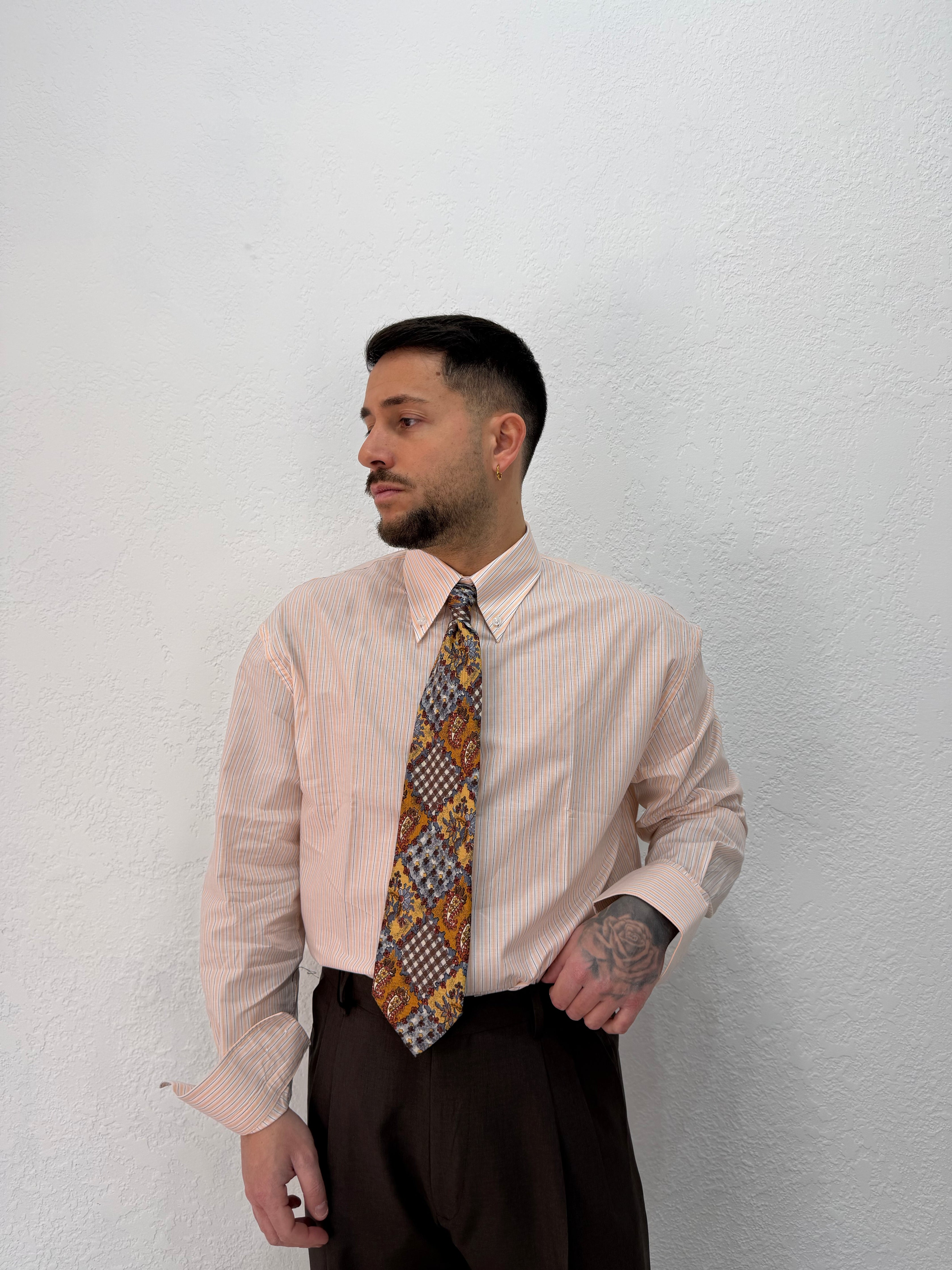 CAMICIA OVER STONDATA CON RICAMO VD RIGATA ARANCIO/ BLU