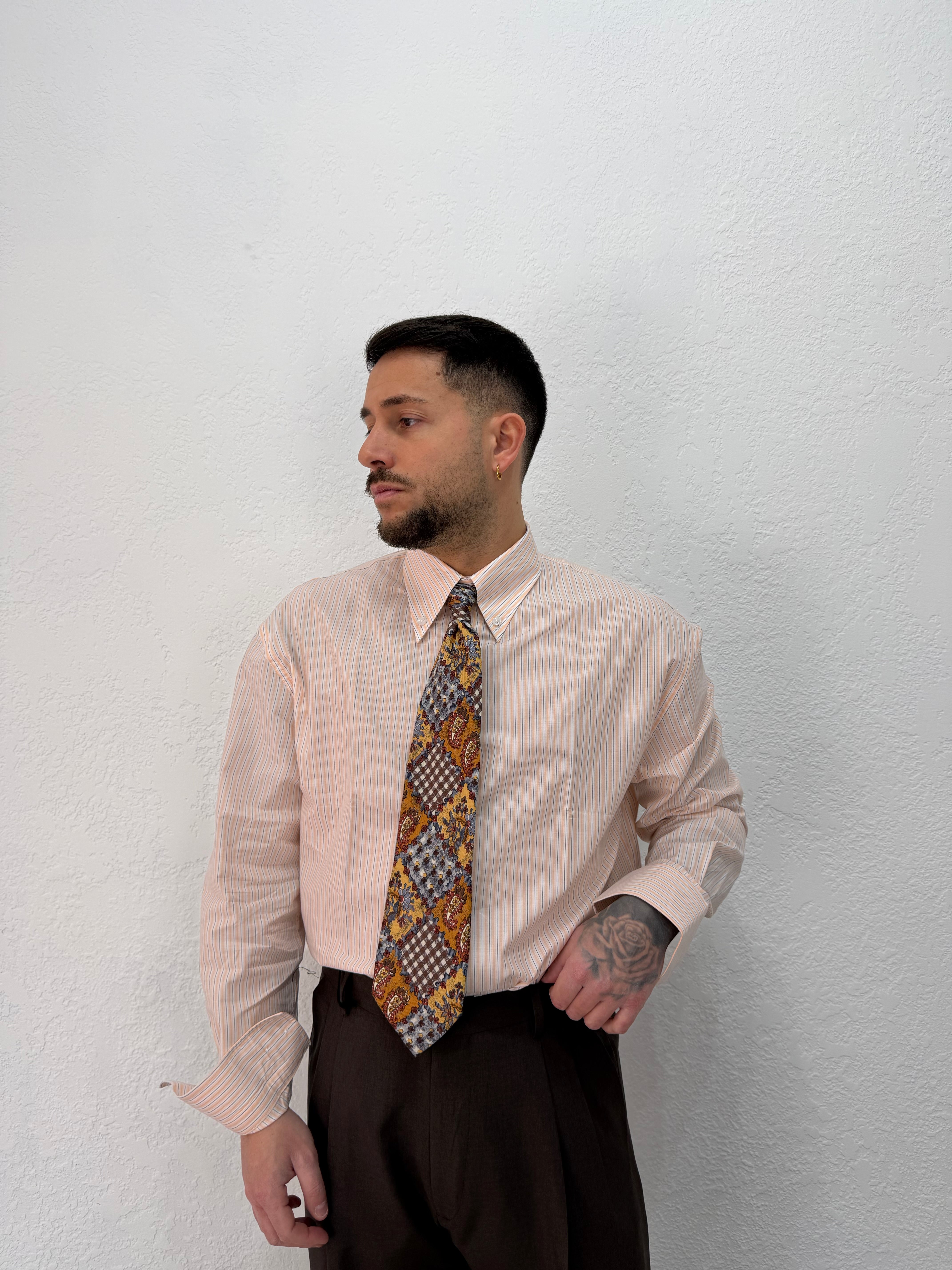 CAMICIA OVER STONDATA CON RICAMO VD RIGATA ARANCIO/ BLU