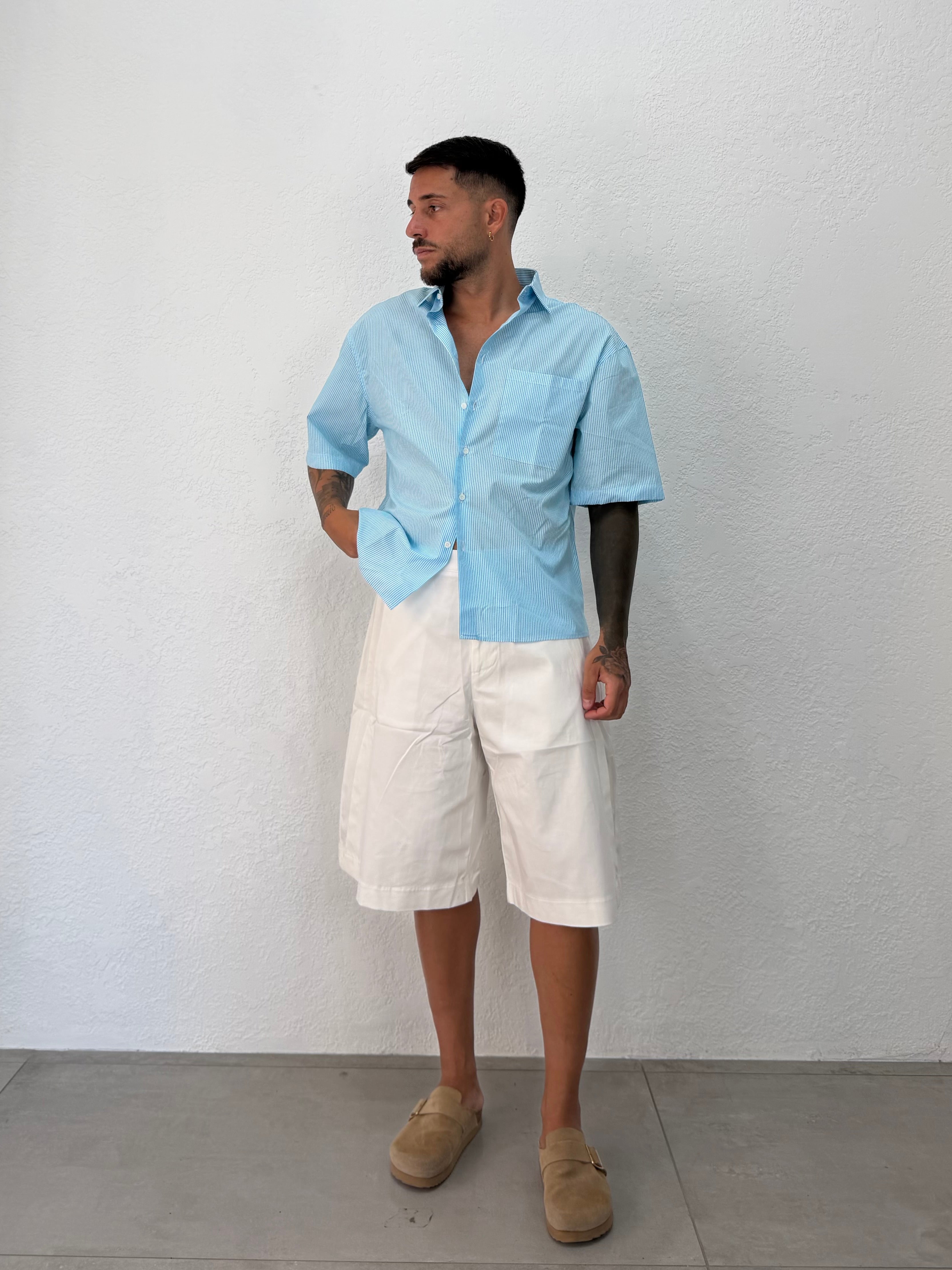 CAMICIA RIGATA MEZZA MANICA OVER