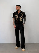 CAMICIA IN FILO CON RICAMO FIORE