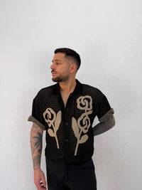 CAMICIA IN FILO CON RICAMO FIORE