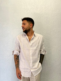 Camicia Rigata Over Lino 100%
