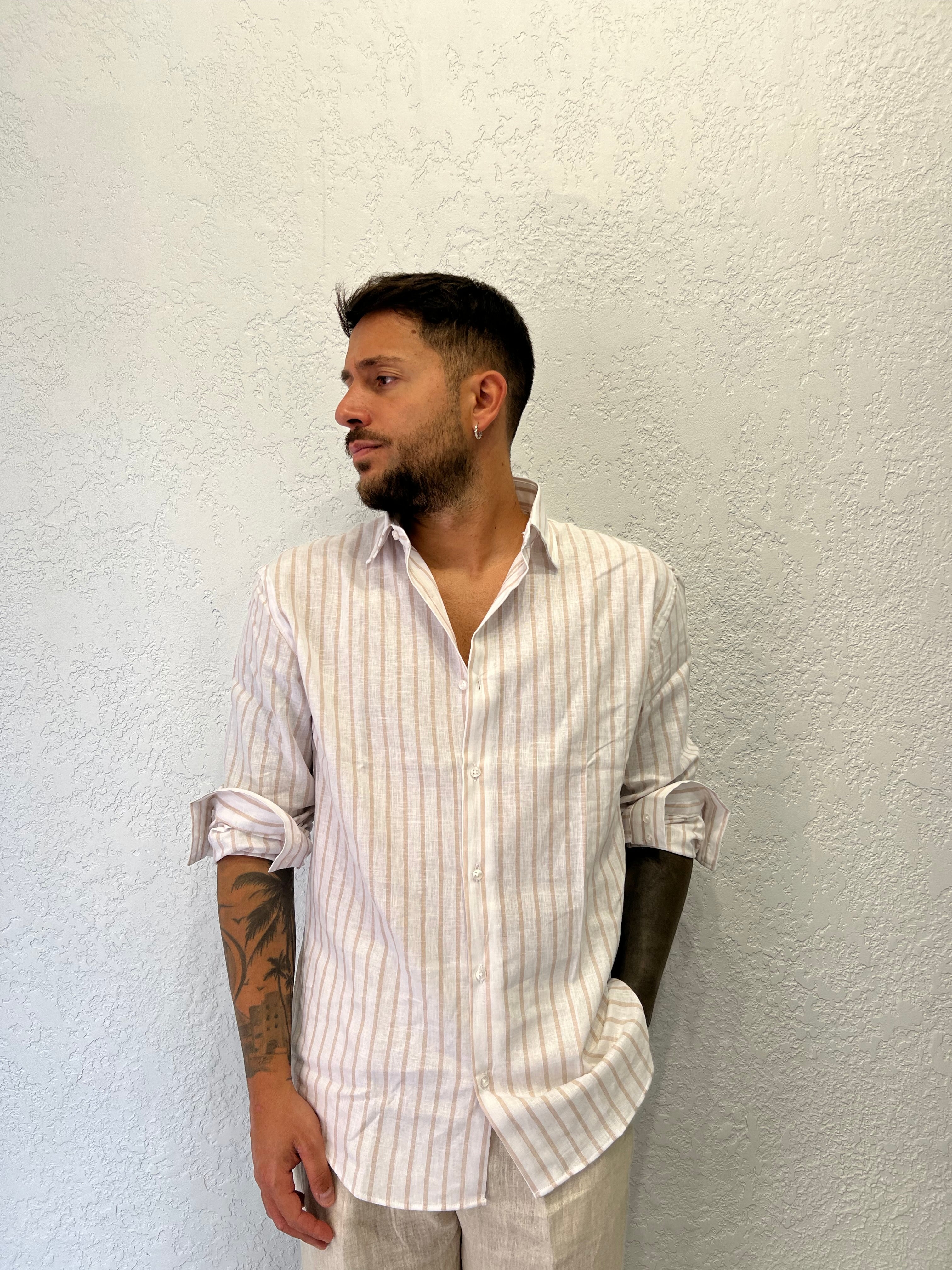 Camicia Rigata Over Lino 100%
