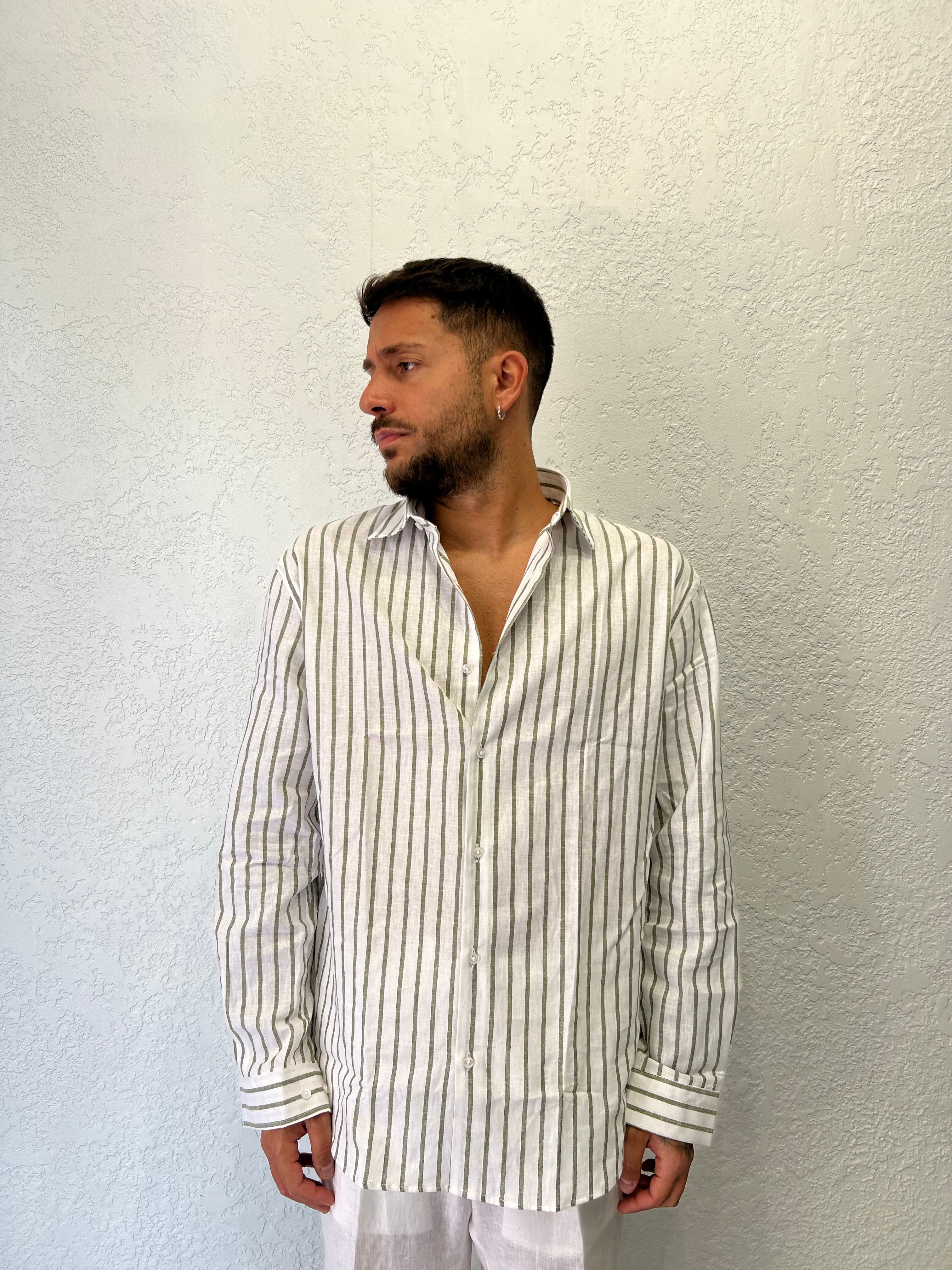 Camicia Rigata Over Lino 100%
