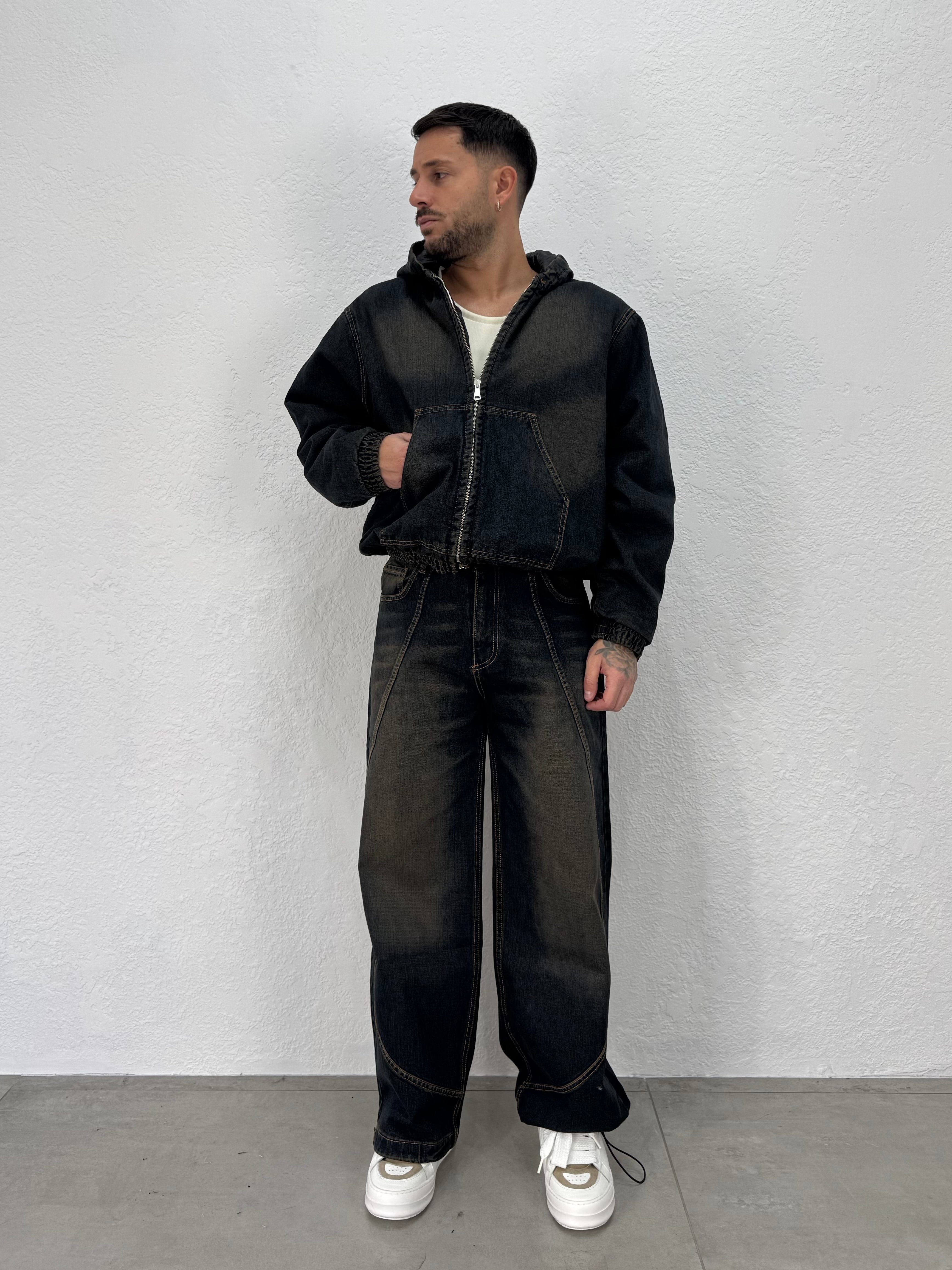 JACKET IN JEANS LESS IMBOTTITO CON CAPPUCCIO