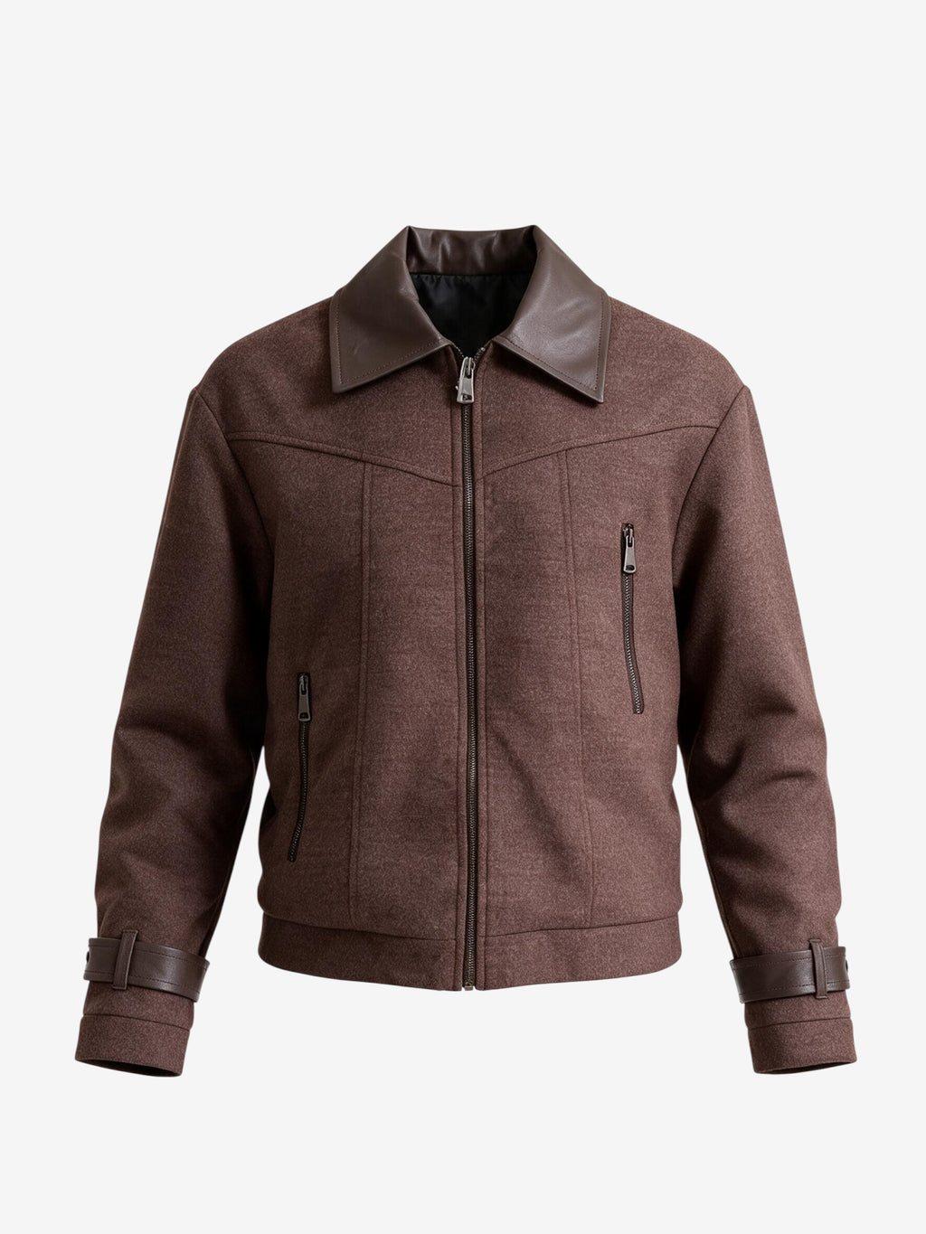 JACKET IN PANNO CON DETTAGLI IN PELLE
