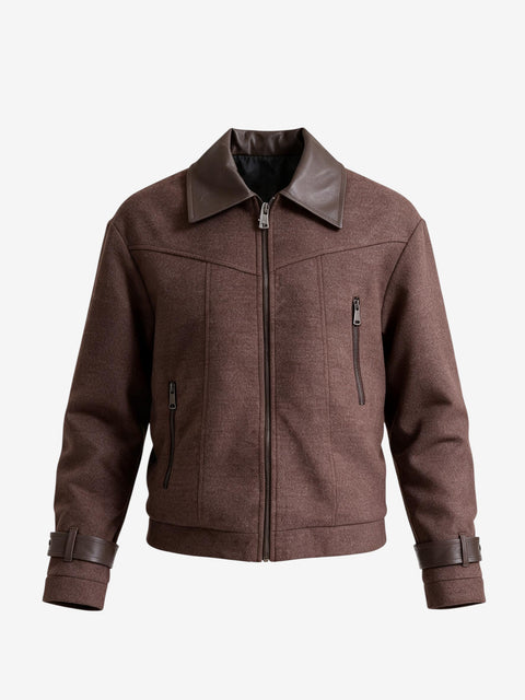 JACKET IN PANNO CON DETTAGLI IN PELLE