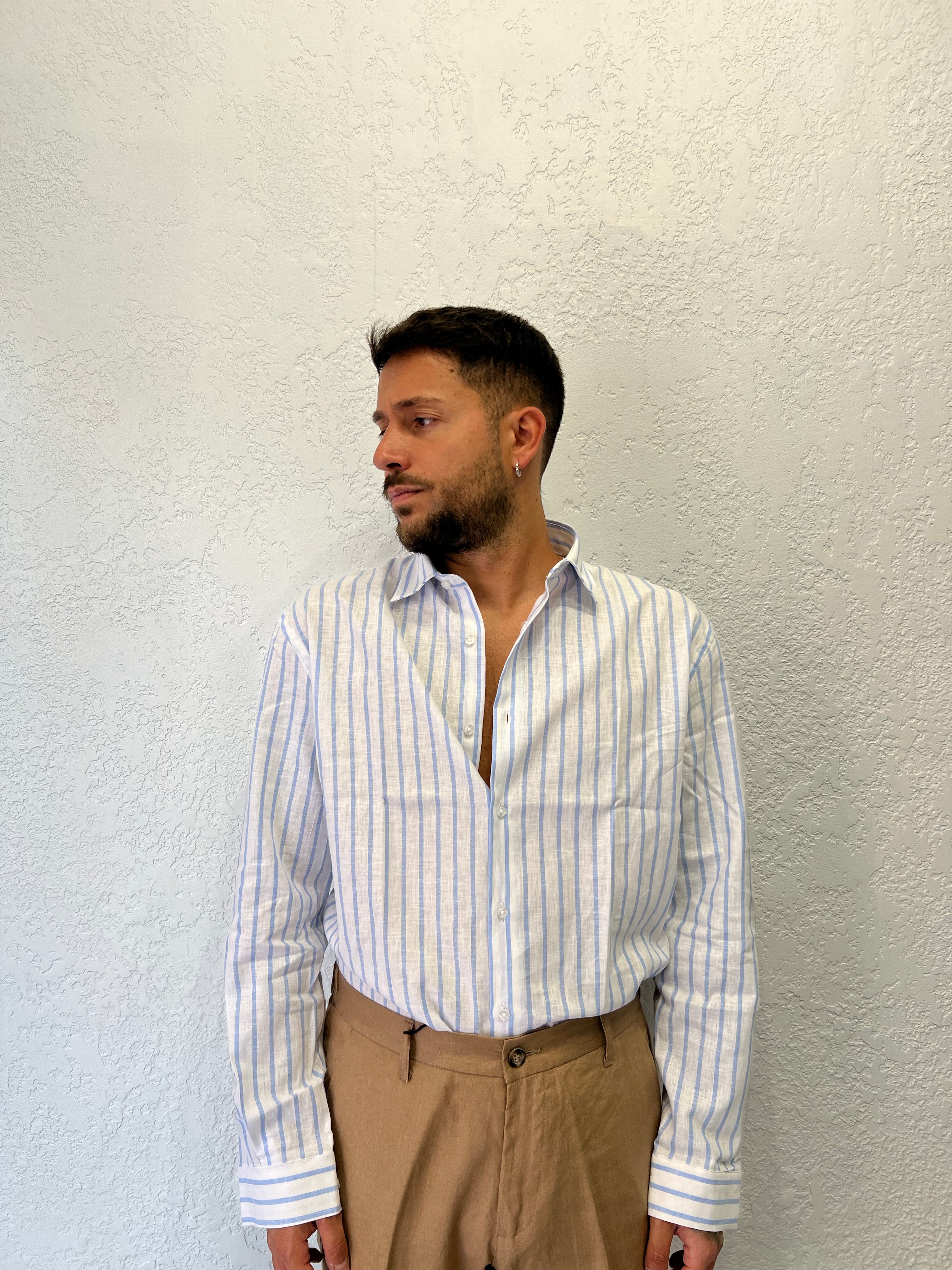 Camicia Rigata Over Lino 100%