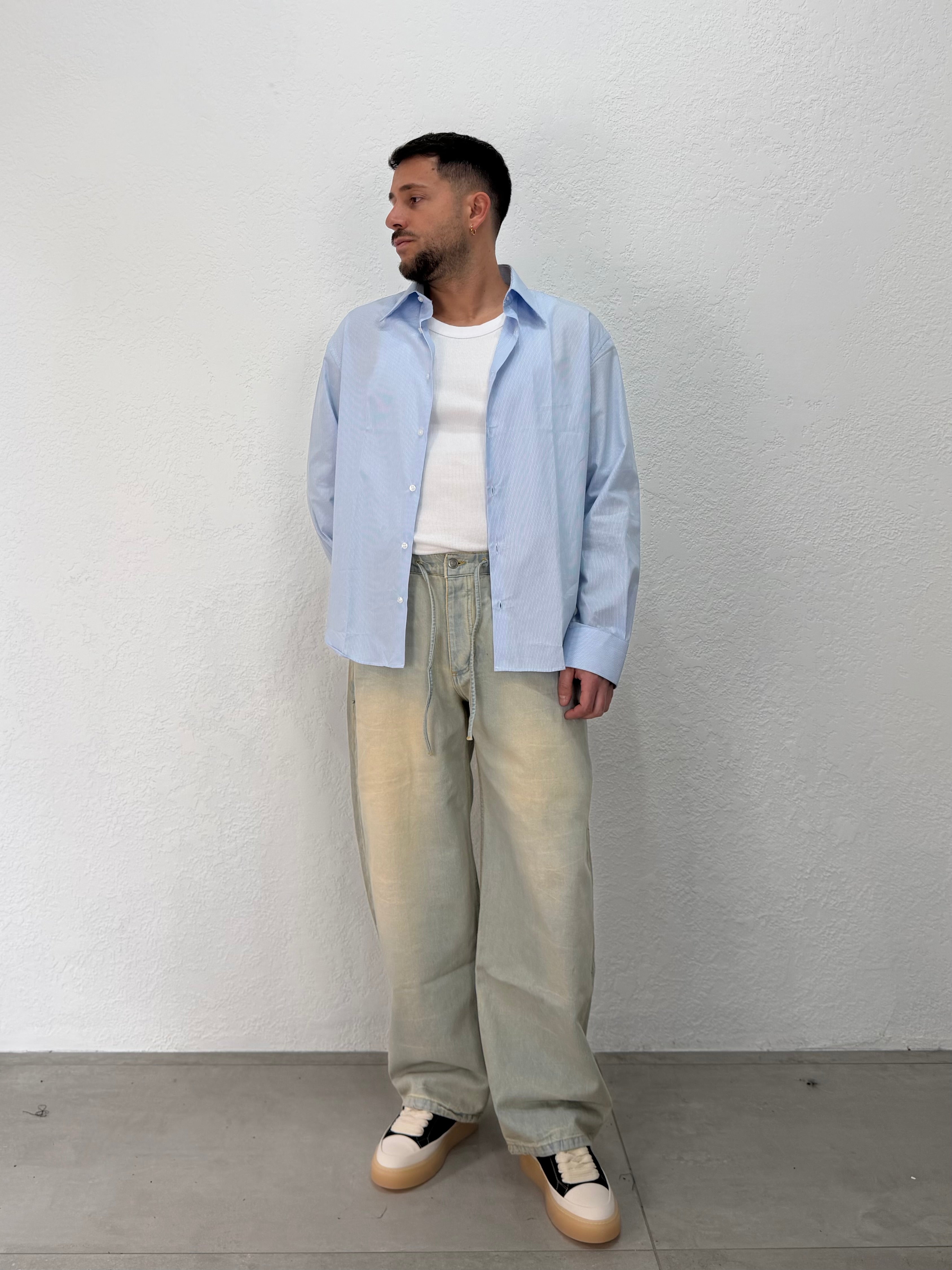 JEANS BAGGY SABBIATO CHIARO CON LACCIO