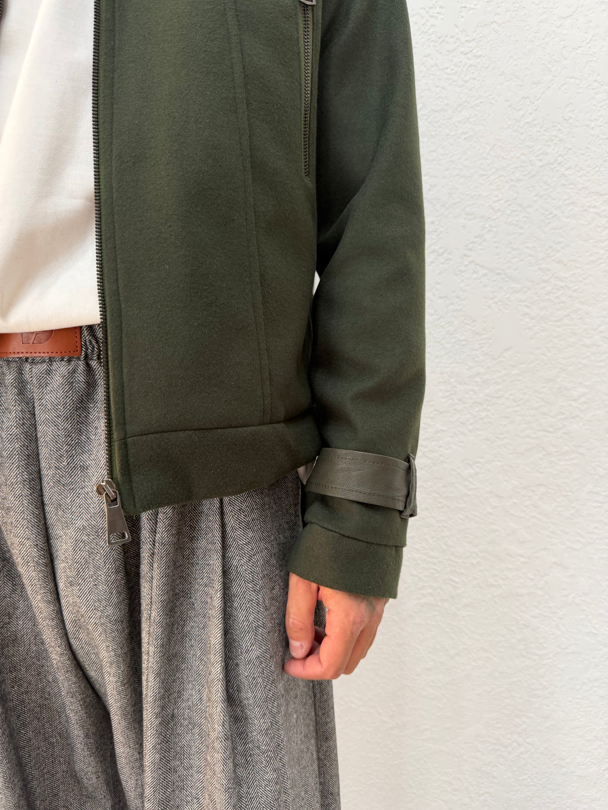 JACKET IN PANNO CON DETTAGLI IN PELLE
