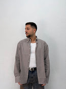 CAMICIA OVER STONDATA CON RICAMO VD QUADRI MARRONE