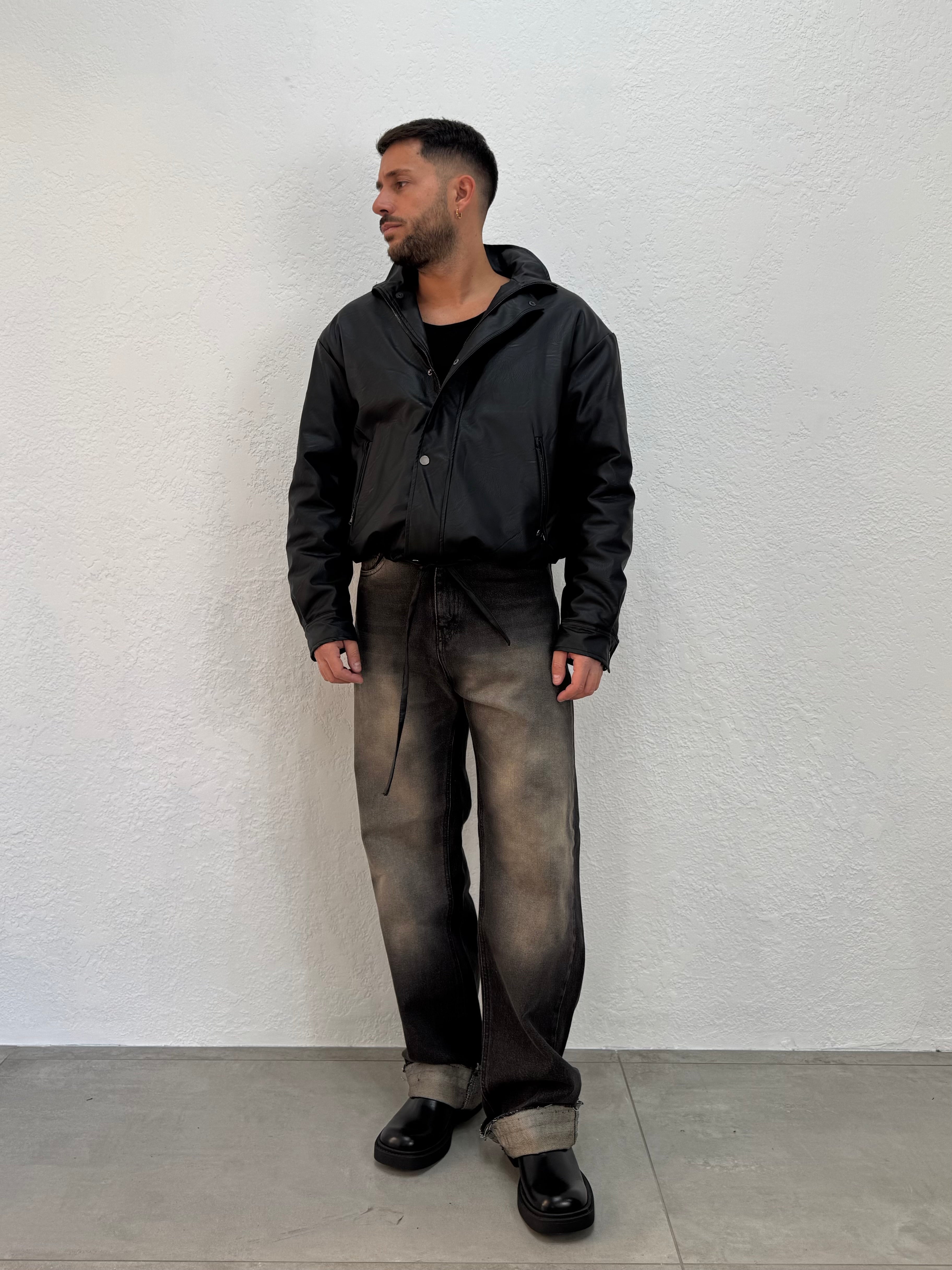 JACKET EFFETTO PELLE CON COULISSE REGOLABILE