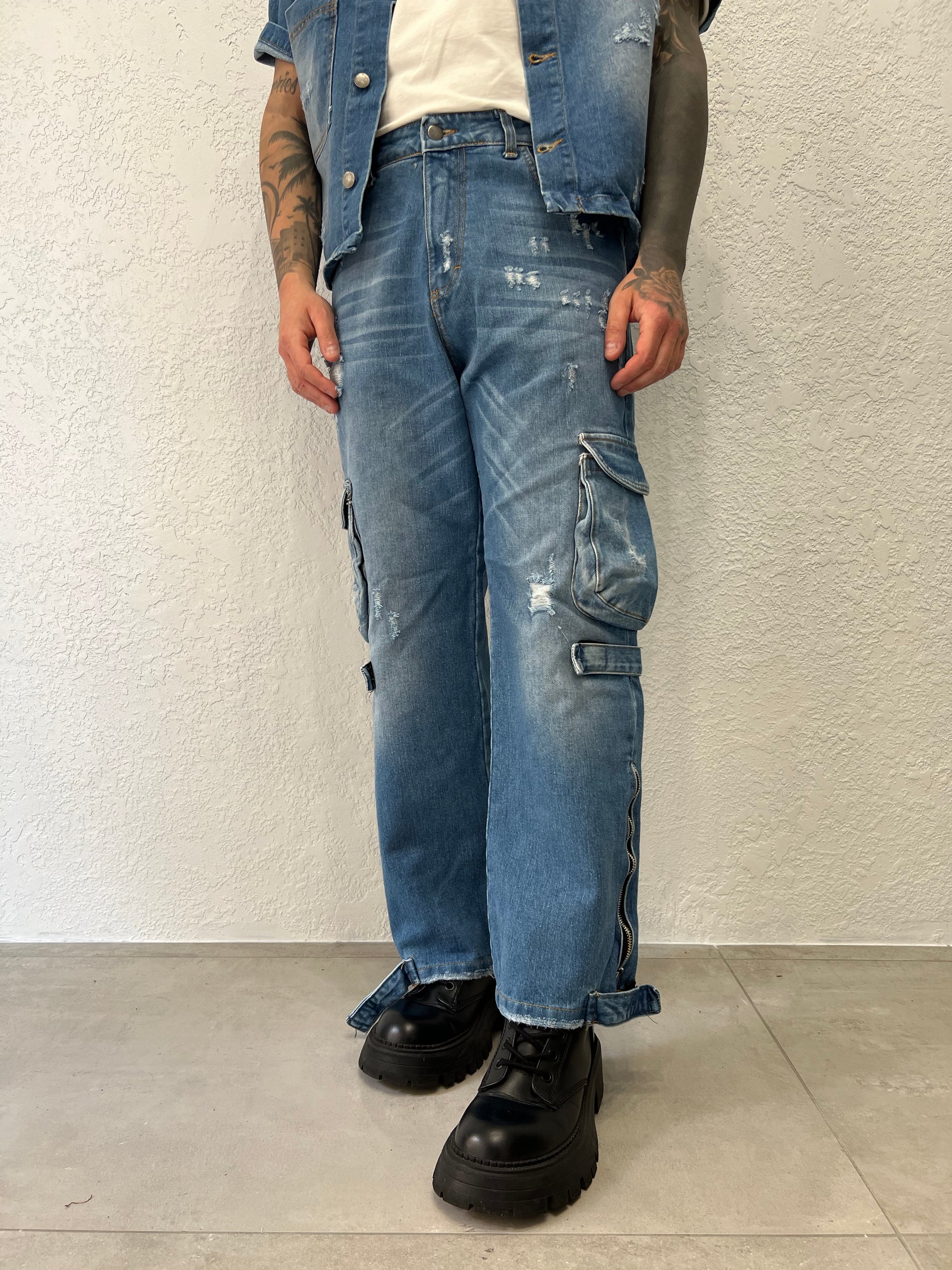 Jeans Baggy con Tasconi Lavaggio Chiaro
