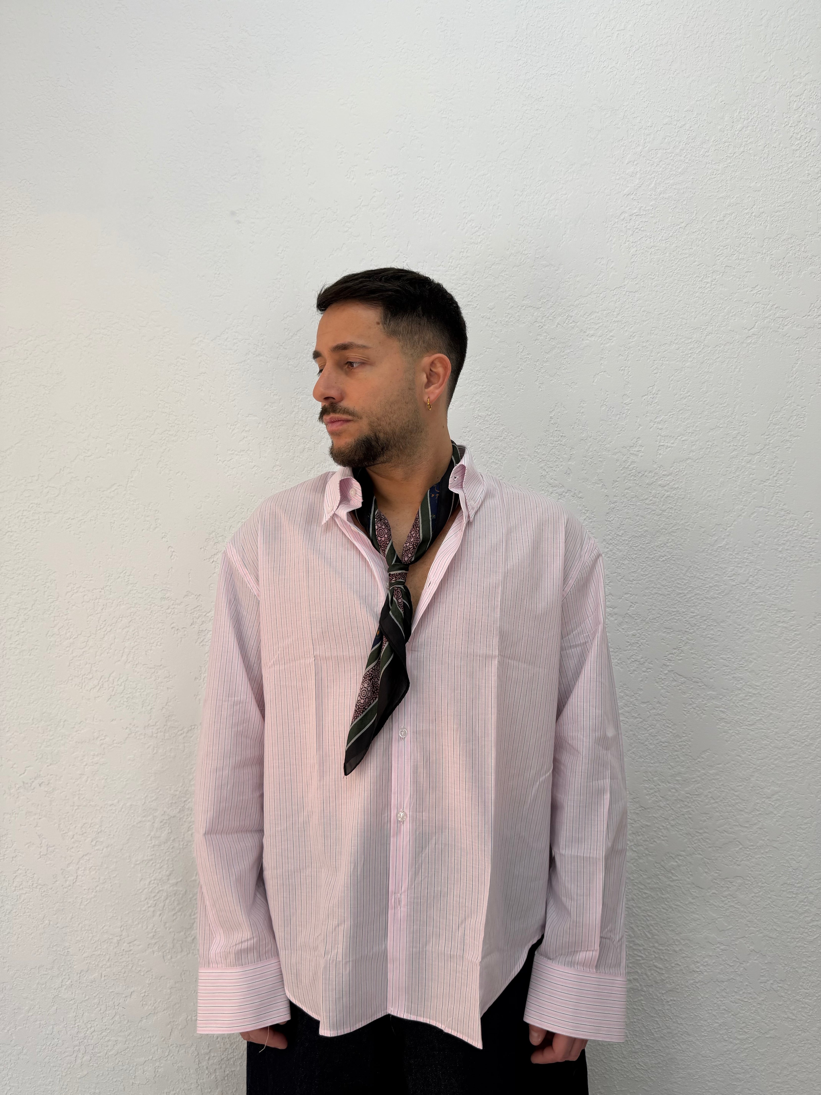 CAMICIA OVER STONDATA CON RICAMO VD ROSA/BLU