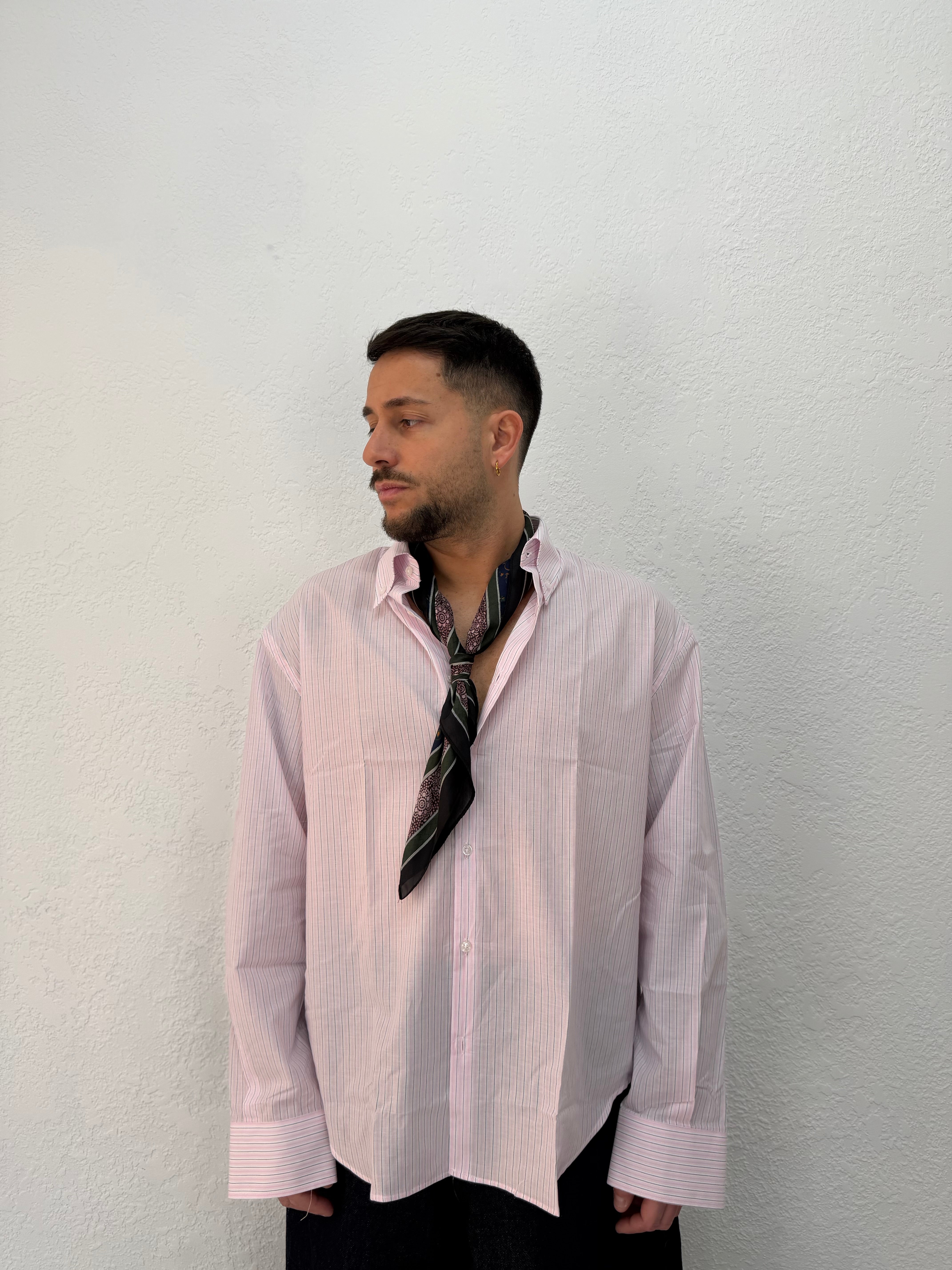 CAMICIA OVER STONDATA CON RICAMO VD ROSA/BLU