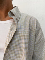 CAMICIA OVER STONDATA CON RICAMO VD QUADRI VERDE/BLU