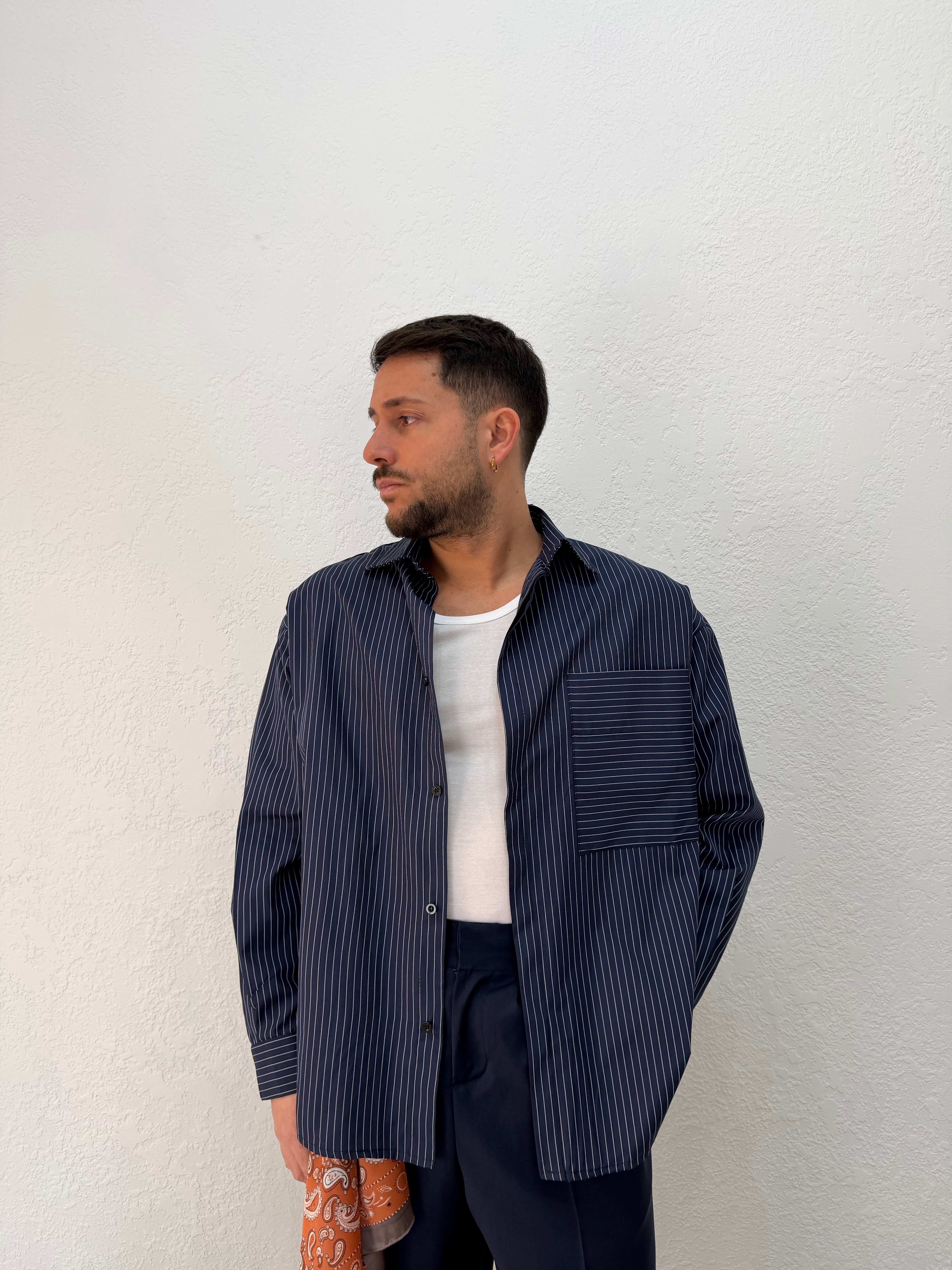 CAMICIA OVER RIGATA BLU