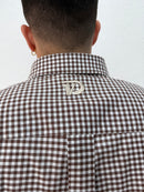 CAMICIA OVER STONDATA CON RICAMO VD QUADRI MARRONE