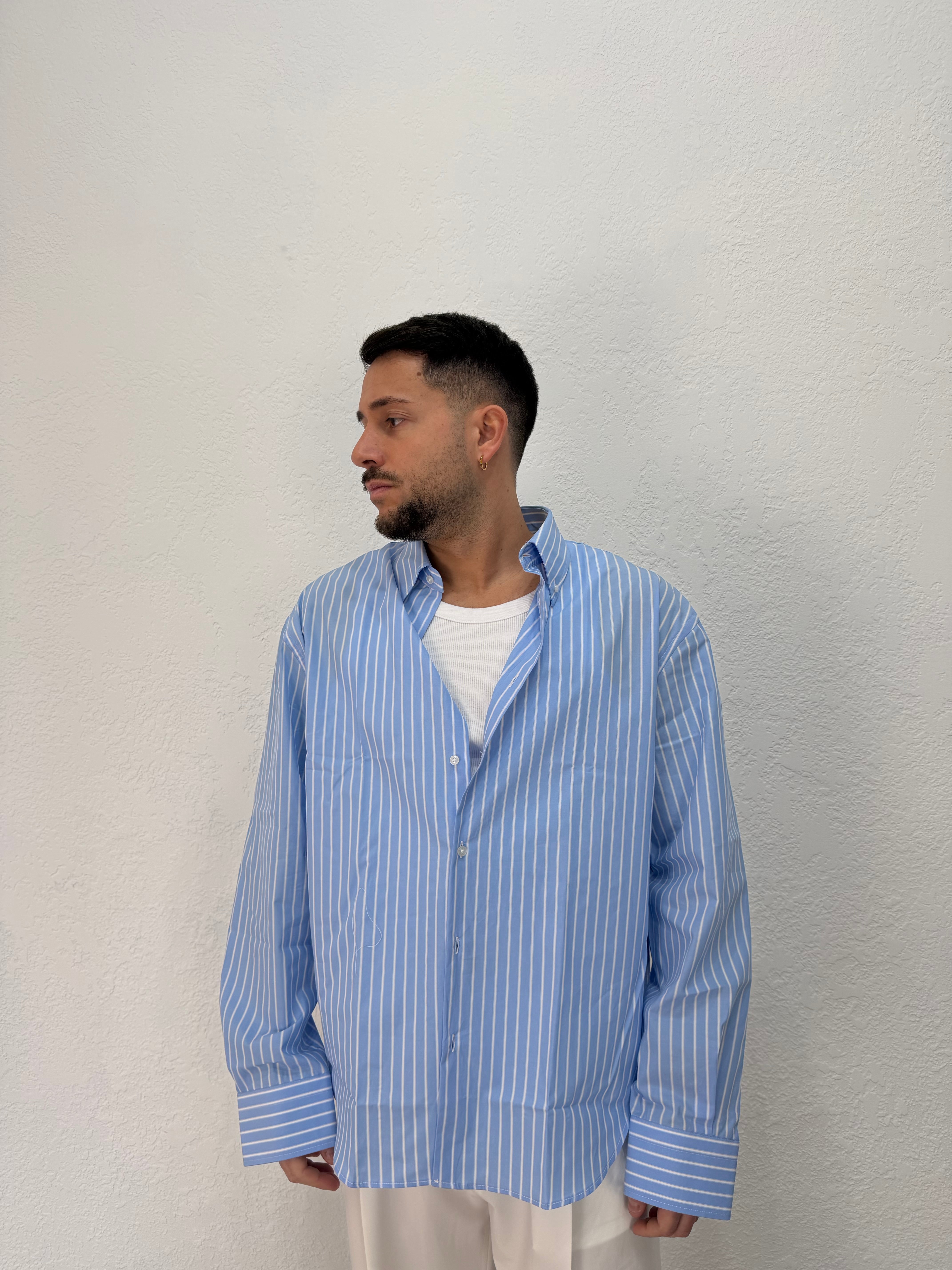 CAMICIA OVER STONDATA CON RICAMO VD RIGO LARGO CELESTE