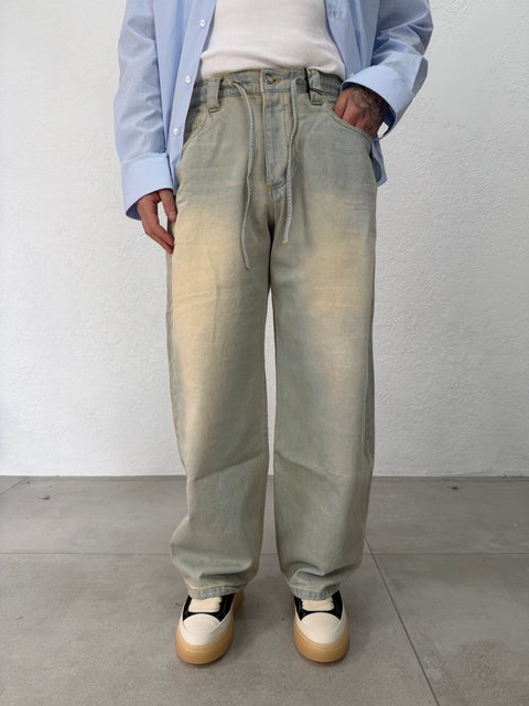 JEANS BAGGY SABBIATO CHIARO CON LACCIO
