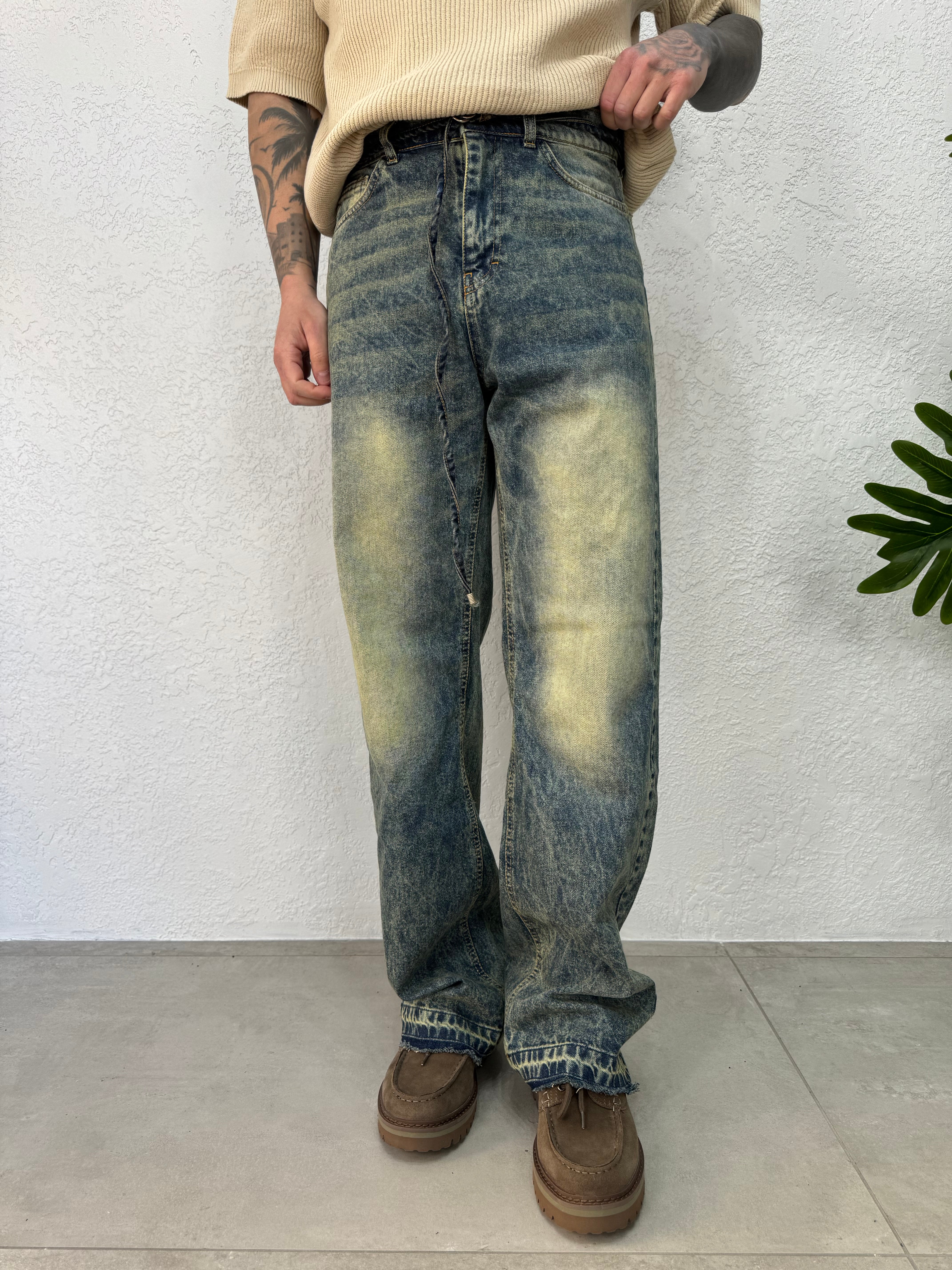 Jeans Sabbiato Sfrangiato Verde