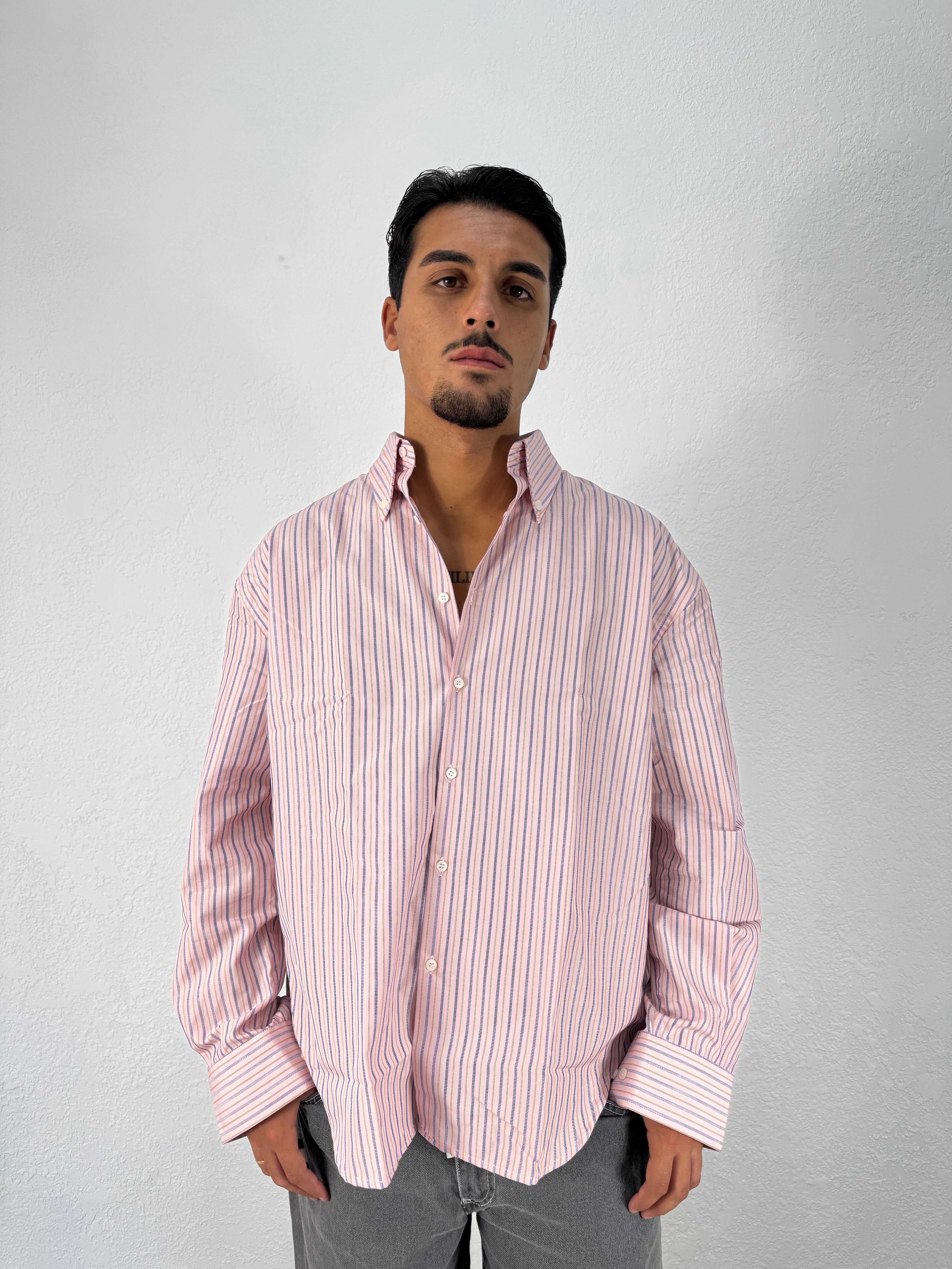 CAMICIA RIGATA OVER STONDATA ROSA