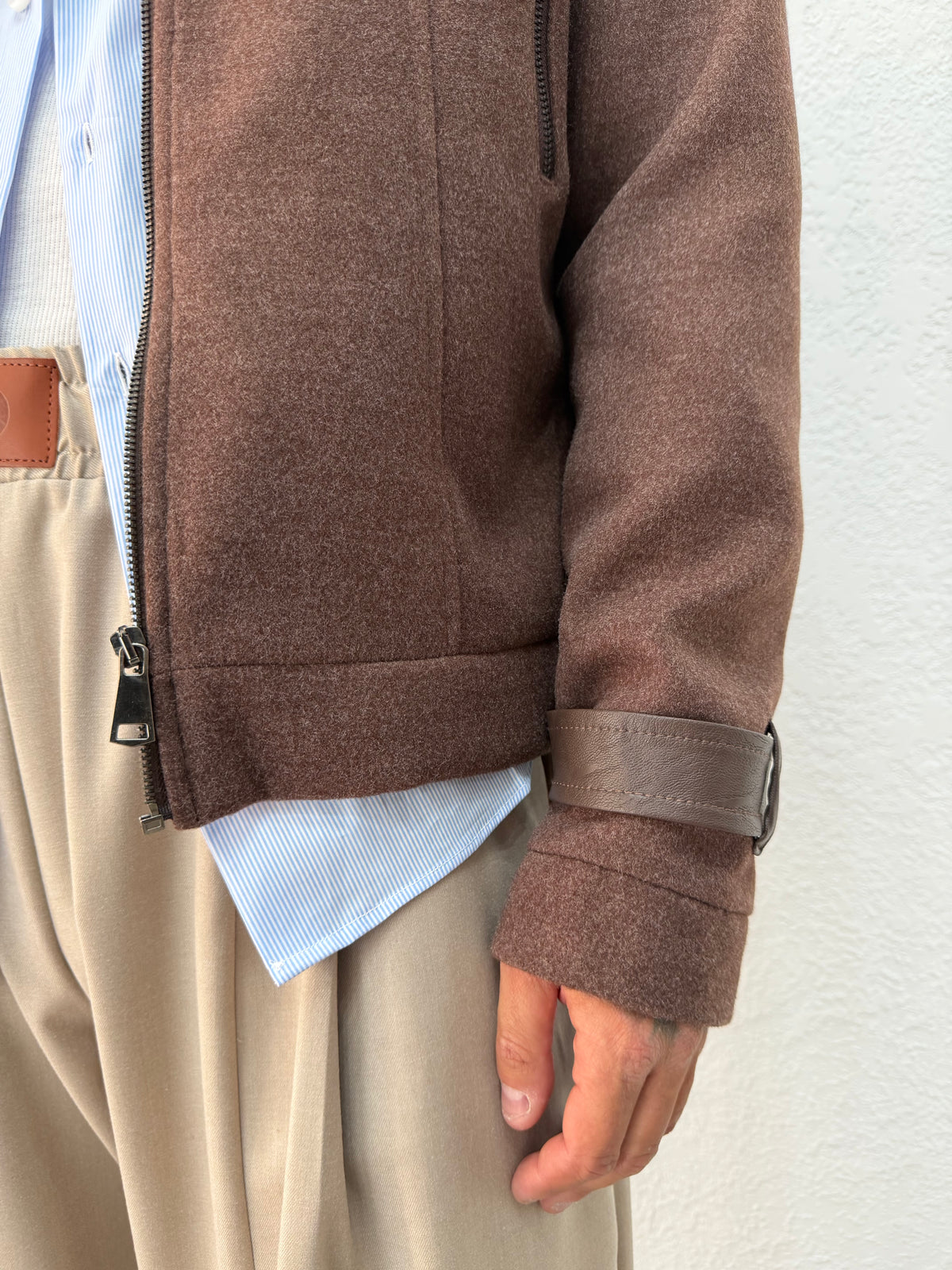 JACKET IN PANNO CON DETTAGLI IN PELLE