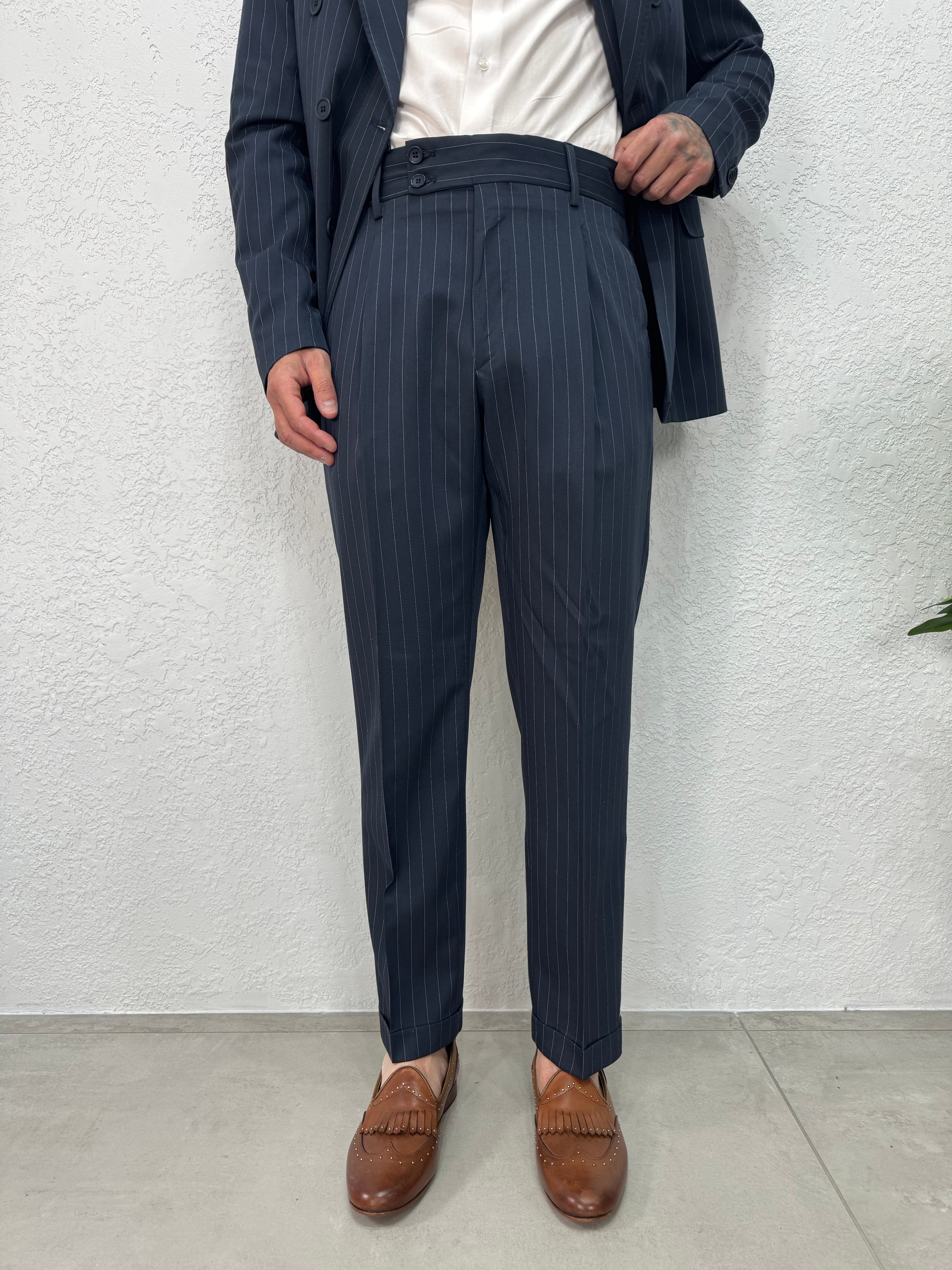 Pantalone Blu Gessato