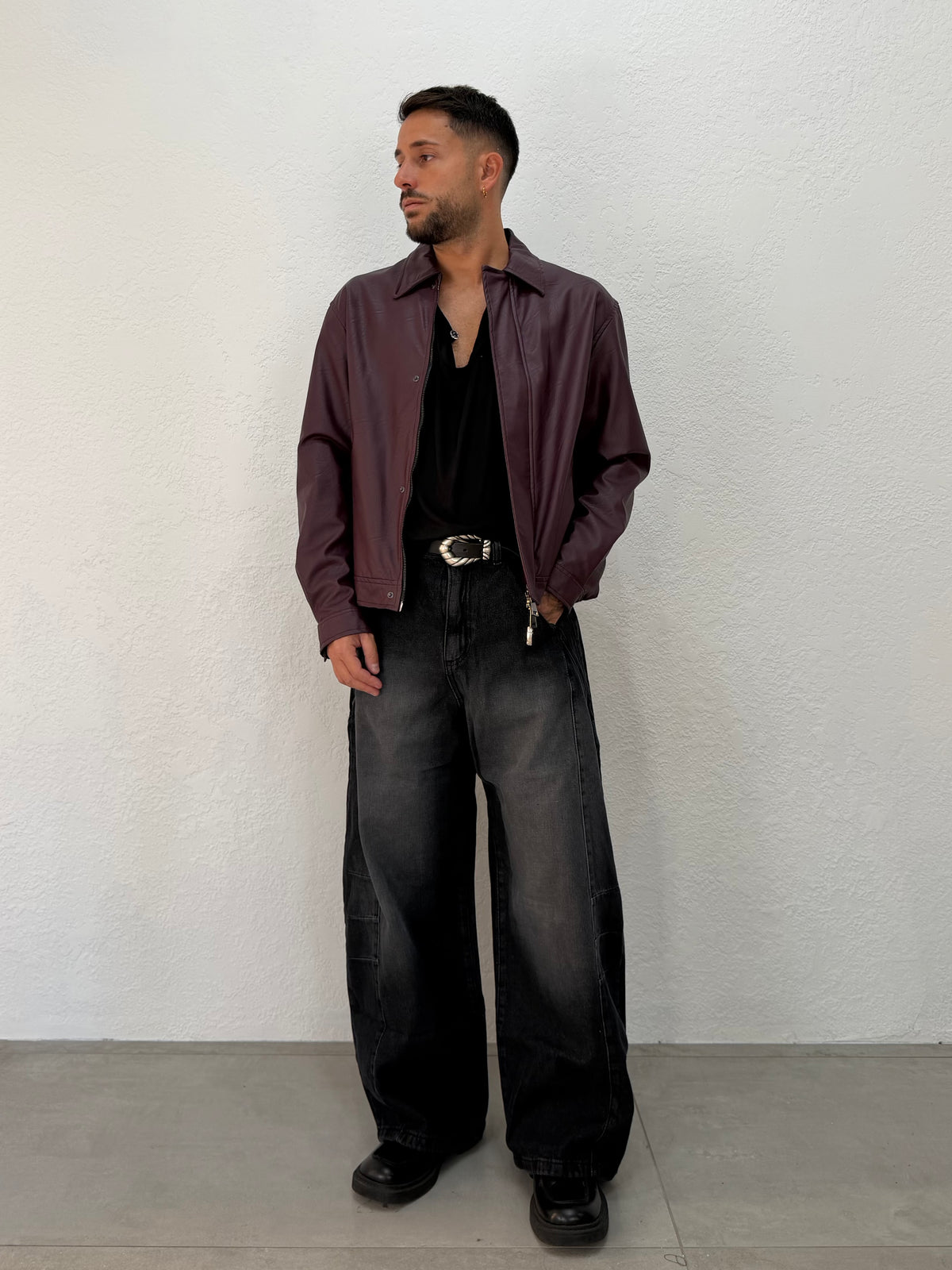 JACKET EFFETTO PELLE CON PATTINA