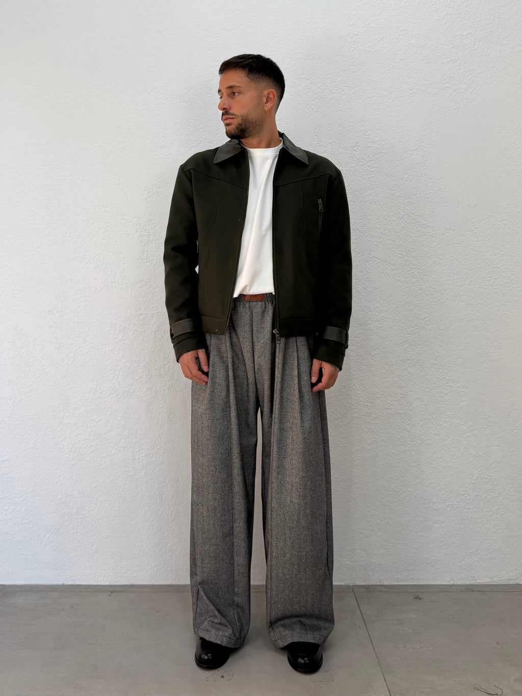 JACKET IN PANNO CON DETTAGLI IN PELLE