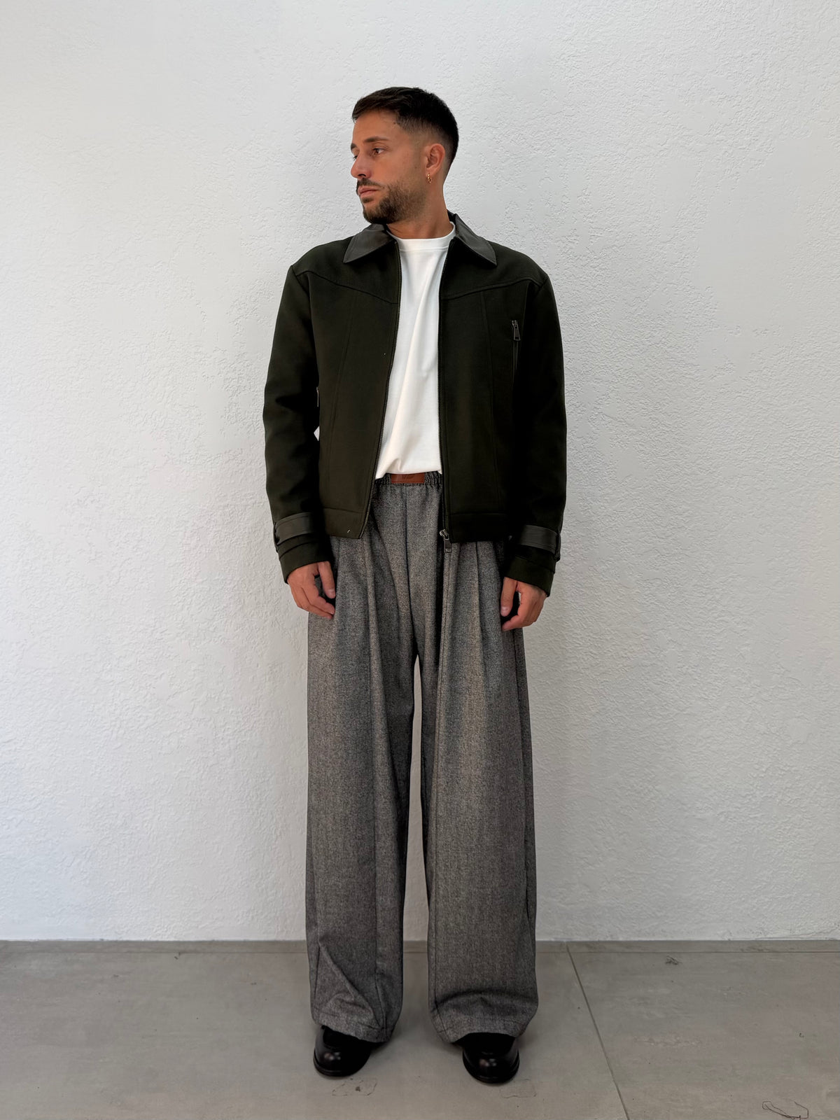 JACKET IN PANNO CON DETTAGLI IN PELLE