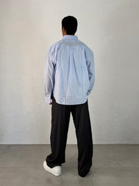 CAMICIA INUSUAL RIGATA CELESTE CON RICAMO