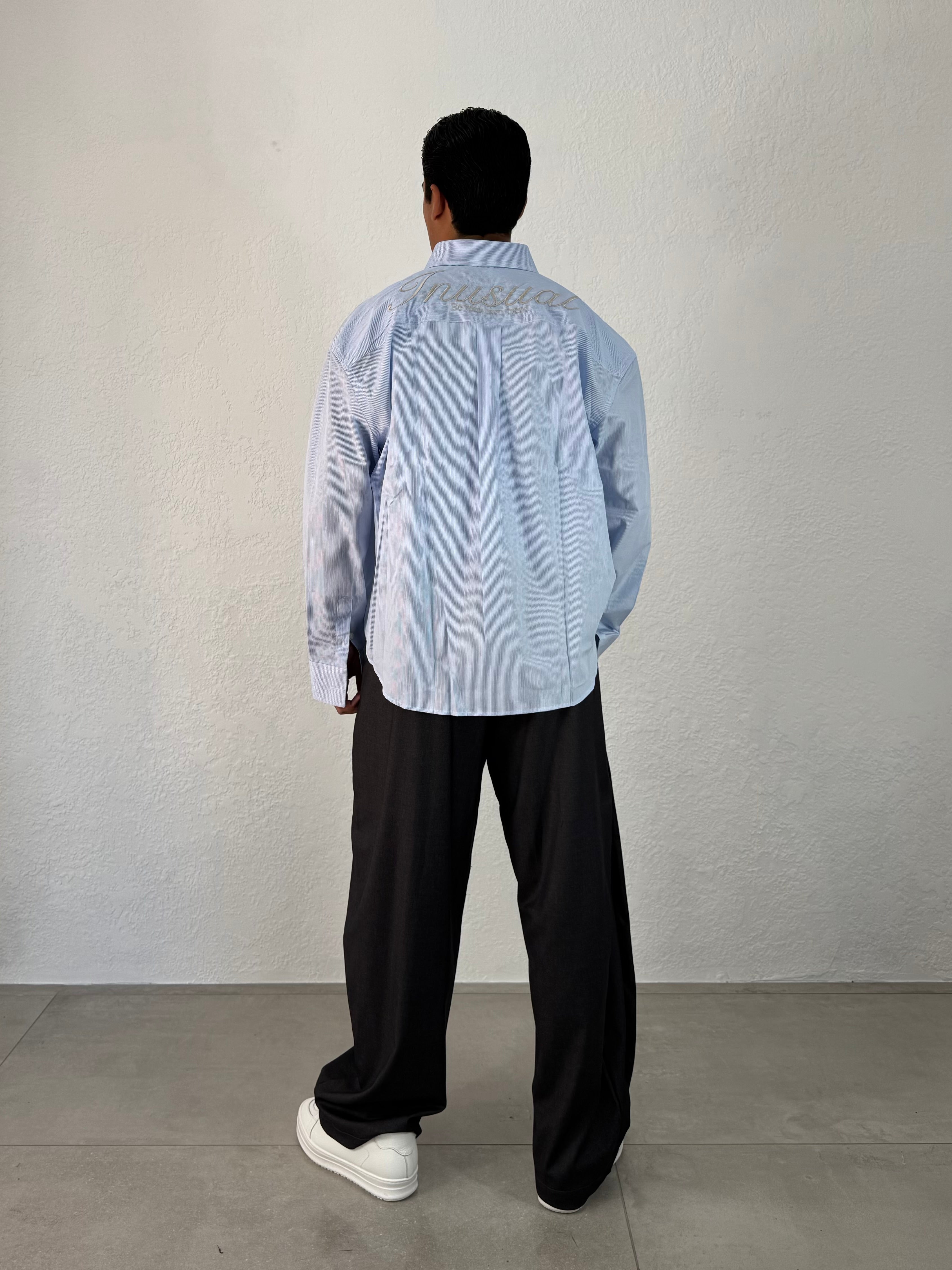 CAMICIA INUSUAL RIGATA CELESTE CON RICAMO