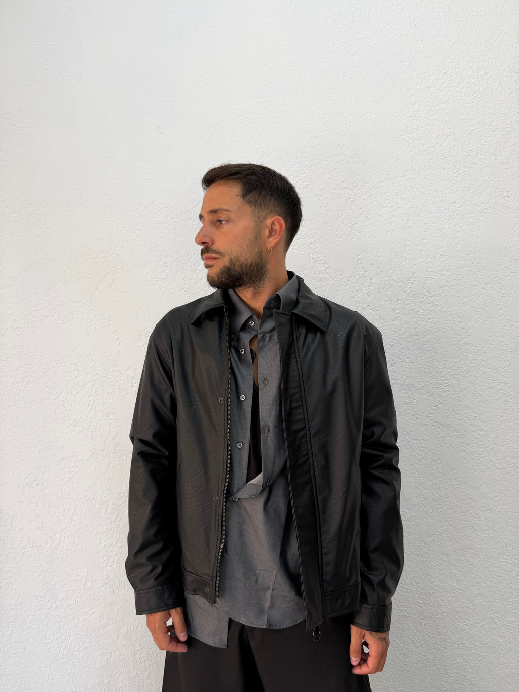 JACKET EFFETTO PELLE CON PATTINA