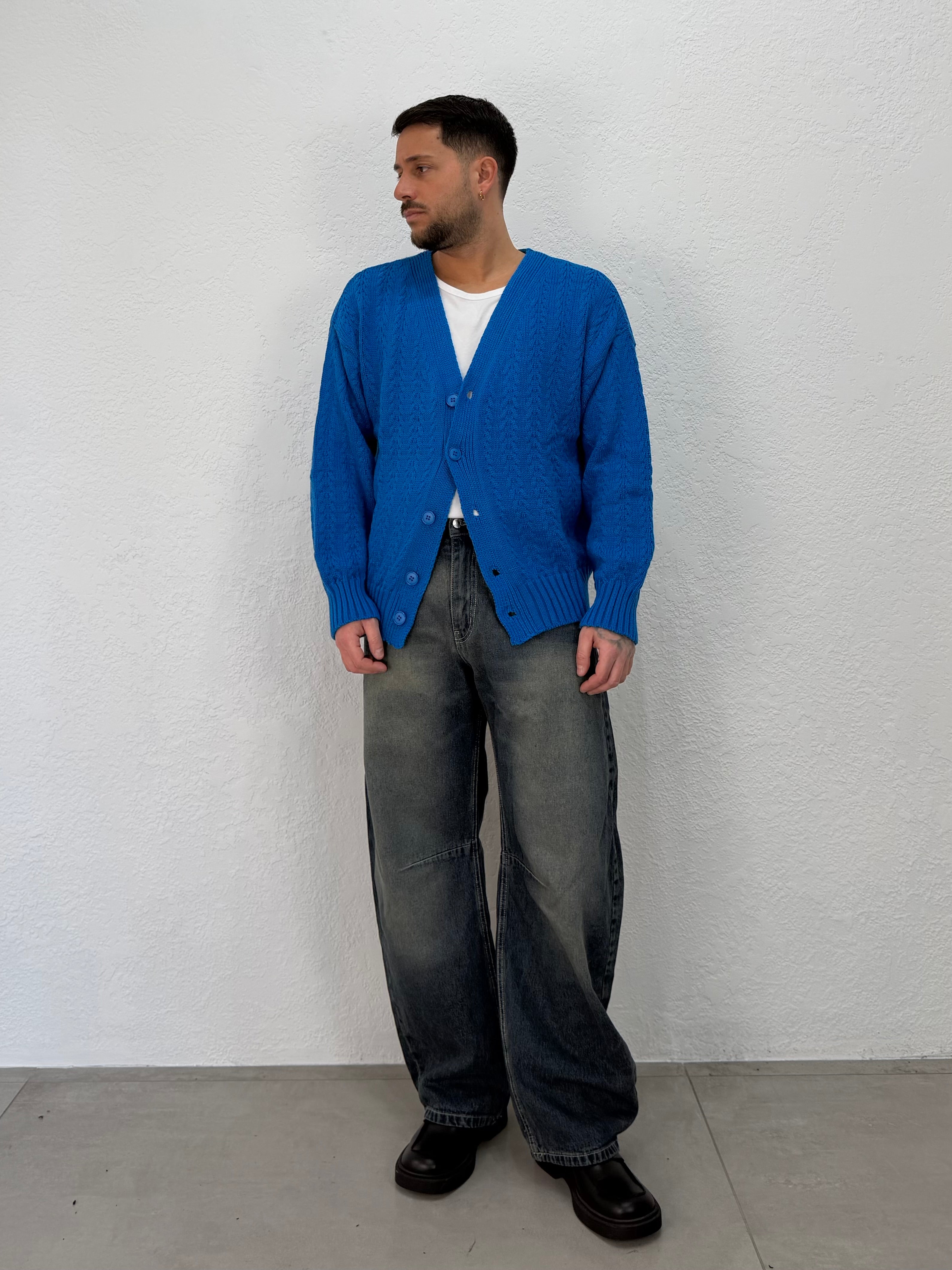 CARDIGAN BLU ROYAL CON TRAMA