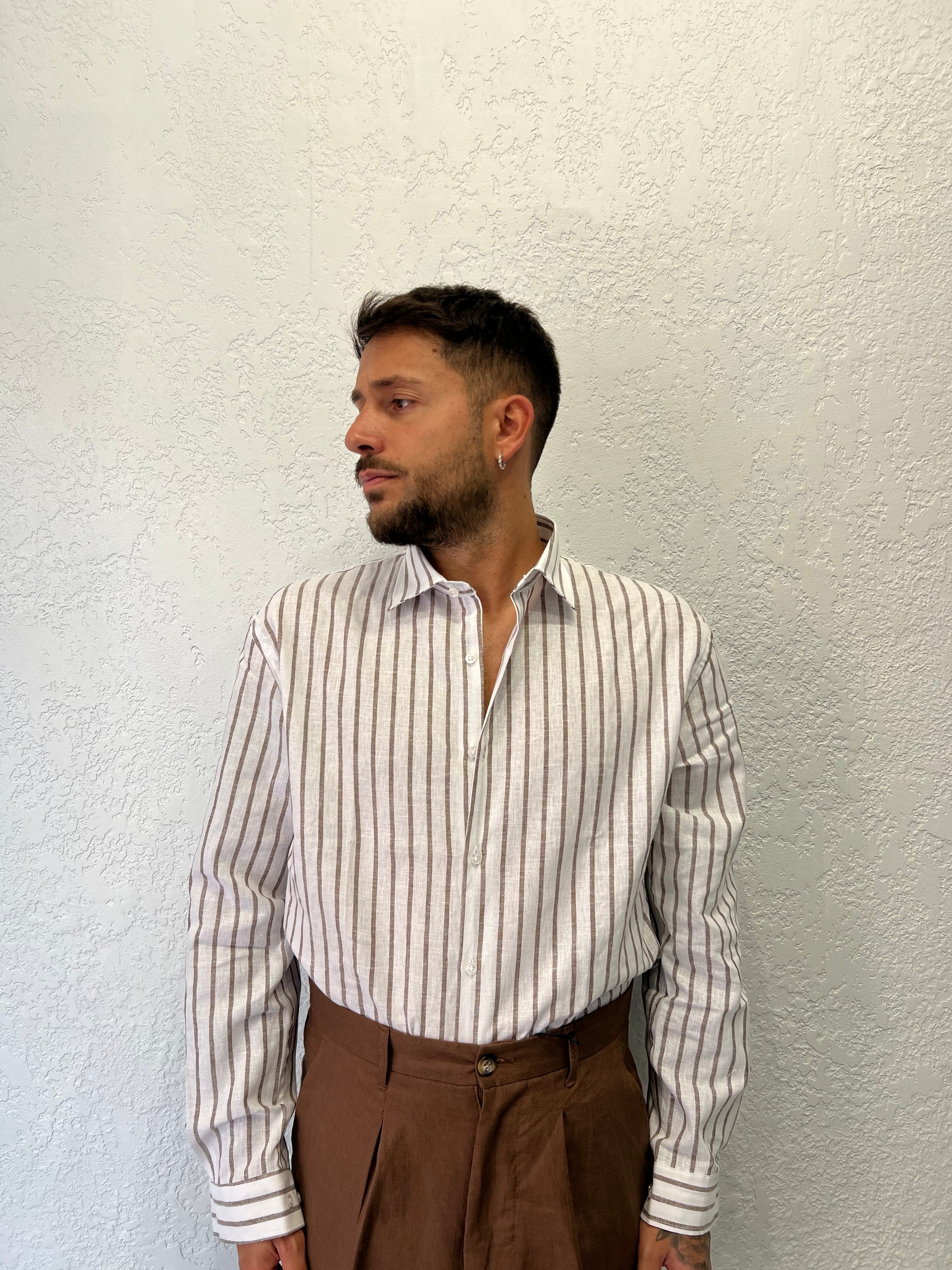 Camicia Rigata Over Lino 100%